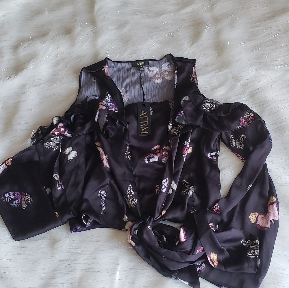 Cold Shoulder Satin Ruffle Top - Picture 2 of 8